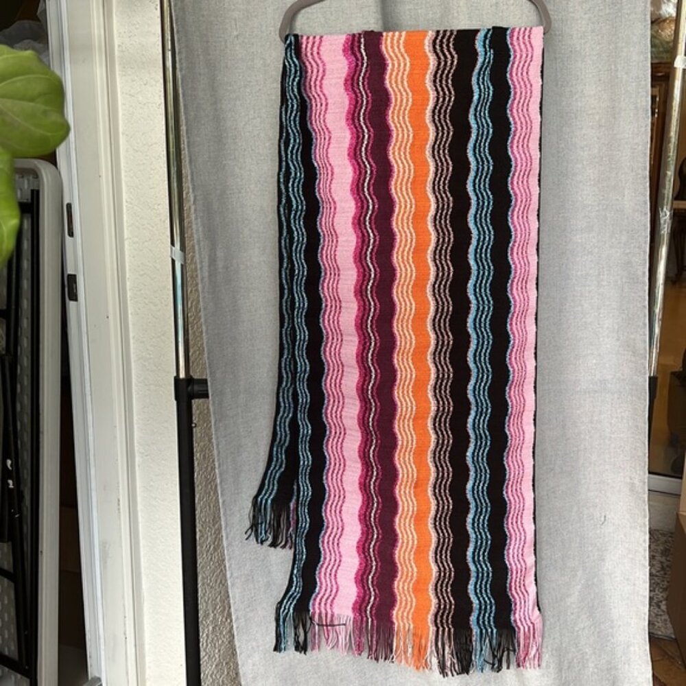 MISSONI 32% wool 24% viscose LUREX large fringe knit scarf multicolor